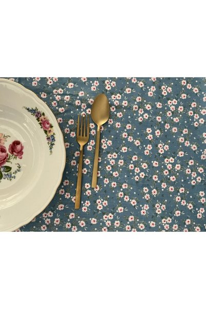 vintagetasarım Tablecloth Floral Ruffle Vintage Blue 140X120Cm