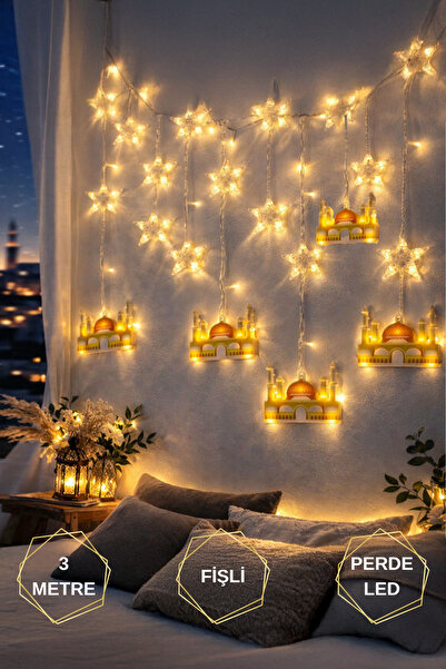 CMT SARI CAMİ & YILDIZ 3MT FİŞLİ & EKLEMELİ RAMAZAN PERDE LED