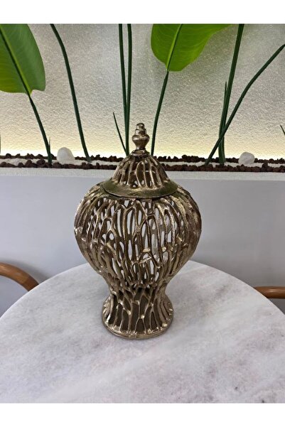 MİMSEGÜN DEKOR Antique Living Room Set Antique Gold-Coated Cube Vase