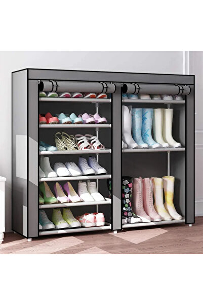 Vivendo Dulap dublu textil pentru incaltaminte, 118 x 30 x 120 cm, Gri