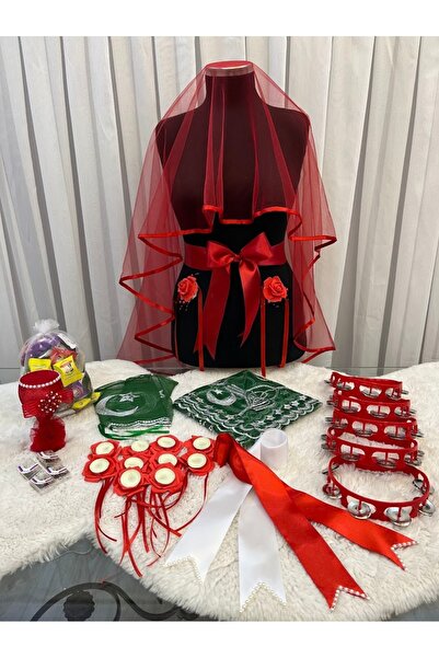 ecrin tuhafiye hobi Kırmızı 305 Parça Kına Gecesi Seti Gelin Damat Duvak Seti...