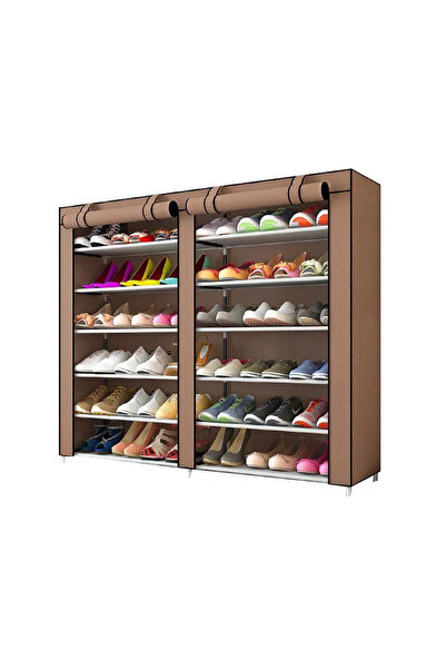 Vivendo Dulap dublu textil pentru incaltaminte, 118 x 30 x 120 cm, Cafeniu
