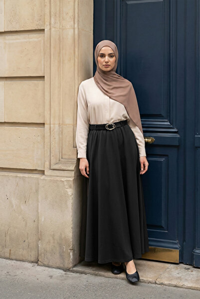 MODAQU Relaxed Cut Black Skirt with Elastic Belt