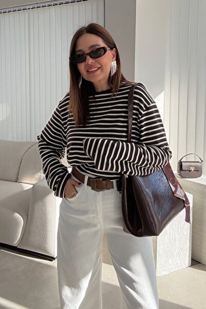 ELVAN TOLON Brown and White Striped Soft Top