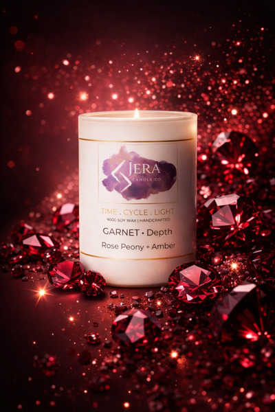 Jera Candle Co GARNET - Depth | Rose Peony + Amber | %100 Doğal Soya ve Hindi...
