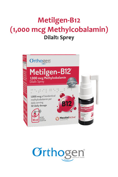 Orthogen Metilgen-B12 Dilaltı Sprey 10 ml | 1000 mcg Metilkobalamin İçeren Ta...