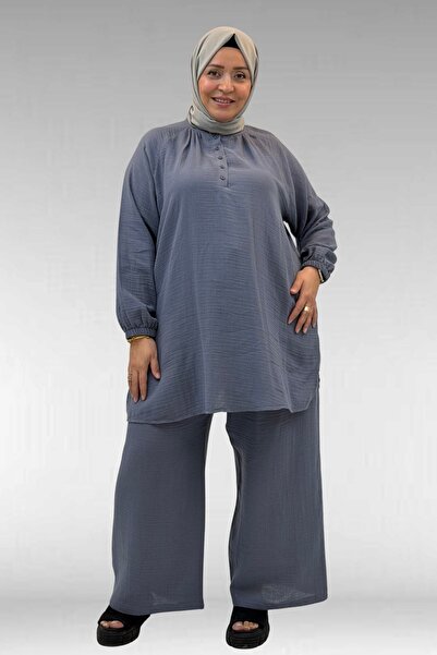 Eslina 67039 Costum pantalon din muselină cu decolteu în formă de O, mărime m...