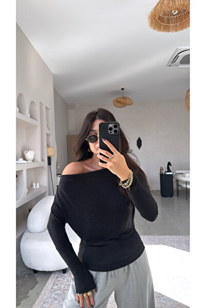 Buket Teke Anthracite Buzzy Off-Shoulder Blouse