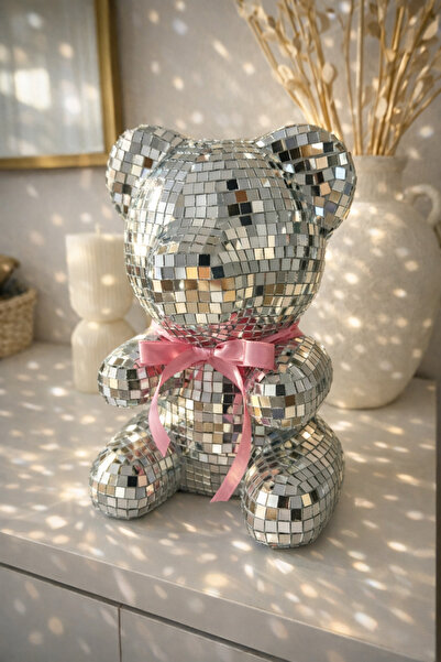 Salish Aynalı Disko Top Ayıcık Dekoratif Biblo – Kurdele Renk Seçenekli – Doğ...