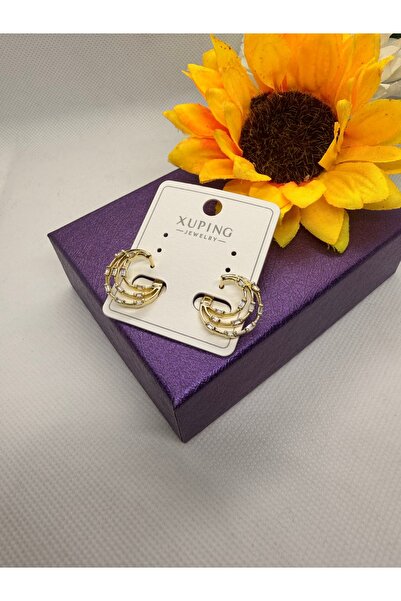 XUPING JEWELRY KUYUMCU SERİ 14K RENGİ C ZİRKON TAŞLI AY ÇELİK KÜPE