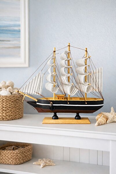 BiTon Toptan Büyük Boy El Yapımı Ahşap Yelkenli Gemi Maketi 24 x 24 CM – Deko...