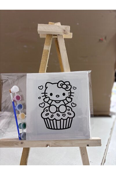 obelleatelier Hello Kitty 20x20 Tuval Boyama Seti – 6 Renk Boya ve Fırça Dahil