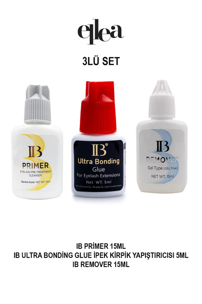 ellea IB İpek Kirpik Yapıştırıcı Kırmızı Kapak Primer Remover Seti