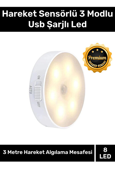 Kozera #LedIşık Özel Üretim Mıknatıslı 3 Mod Hareket Sensörlü 8 Ledli Usb Şar...