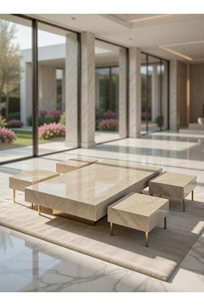 Generic Premium Marble-Effect 5-Piece Majlis Coffee Table Set