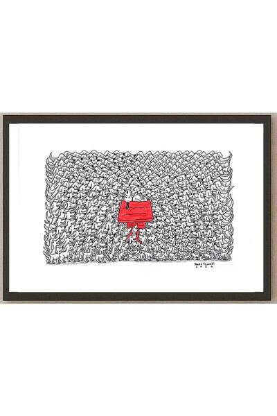 karikatural Emre Yılmaz 43x30cm Snoopy Orijinal Karikatür BOD05329
