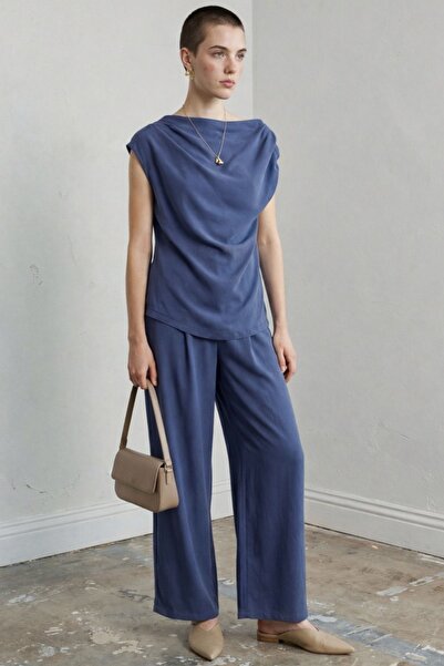 Hiccup My Fashion Draped Detailed Tencel Double Set