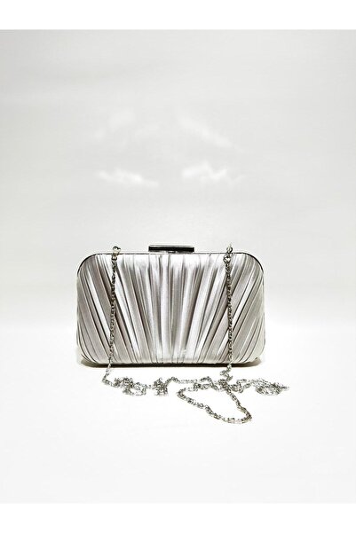 womenacs Platinum Color Satin Fabric Pleated Model Evening Dress Portfolio Cl...