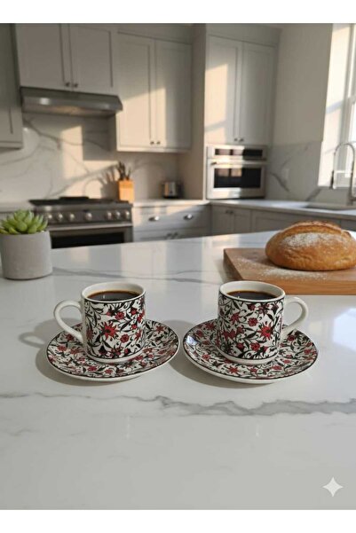 atamergrup Özel Kutulu Hediyelik 2 Kişilik Türk Kahvesi Fincanı Seti - Çiçek ...