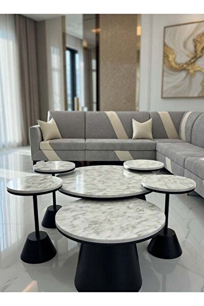 Generic 6-Piece Round Nesting Coffee Table Set with Marble-Finish Top and Mat...