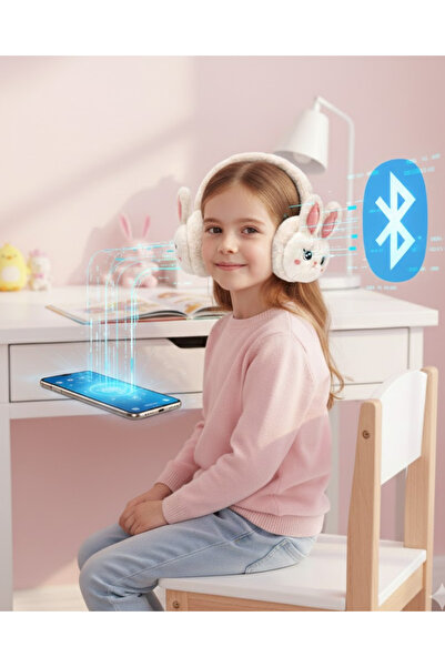 Kanonik Education سماعات بلوتوث على شكل أذن أرنب من القطيفة تدعم الموسيقى الل...
