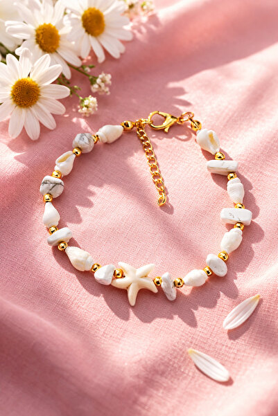 MİVA Deniz Yıldızı Detaylı Doğal Taş & Deniz Kabuklu Altın Renk Bileklik – Ya...