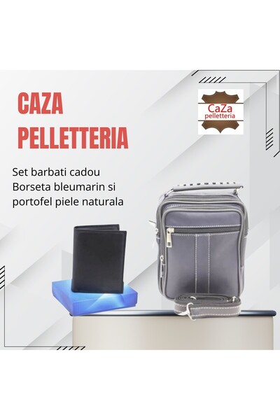 CaZa Pelletteria Men's gift set – Navy blue shoulder bag and Wallet