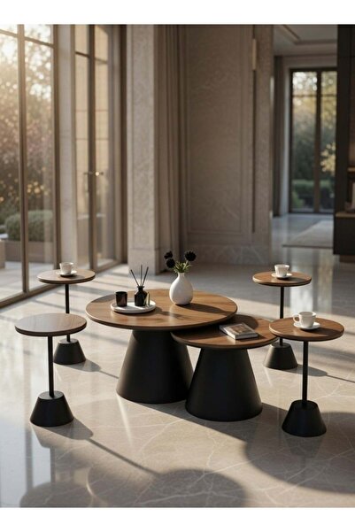 Generic 6-Piece Luxury Nesting Coffee Table Set - Premium Oak Veneer & Heavy-...