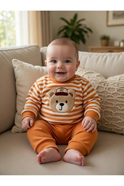 Babycan Striped, Bear-Printed 2-Piece Set