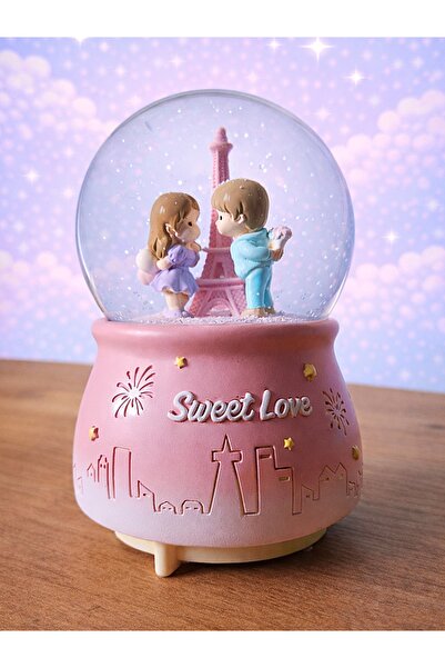 Rüya Kıyısı Eyfel Kulesi Detaylı Aşıklar Işıklı Müzikli Büyük Boy Otomatik Pü...