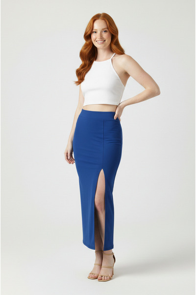 MAİMODA Women's Slit Scuba Pencil Skirt - Diving Fabric/92 cm