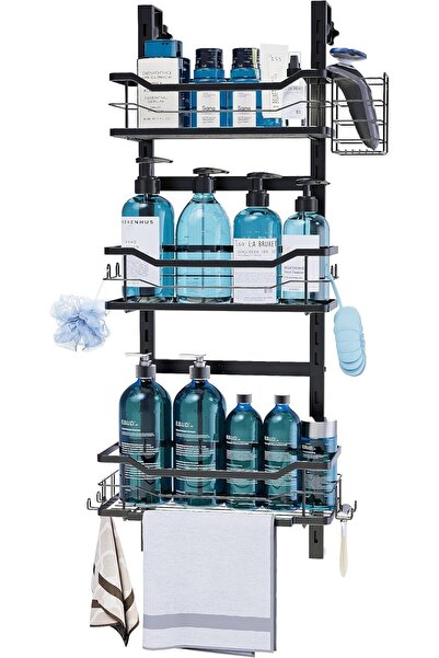 Dotail Golden Bell shower rack, no drilling required, with 6 hooks and towel ...