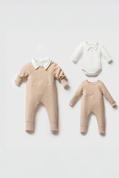 Banamio Howard Hello Embroidered Knitted Jumpsuit and Shirt Collar Bodysuit C...