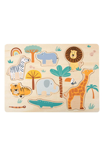Small Foot Puzzle din lemn cu animale, Safari, Small Foot, 12 luni+