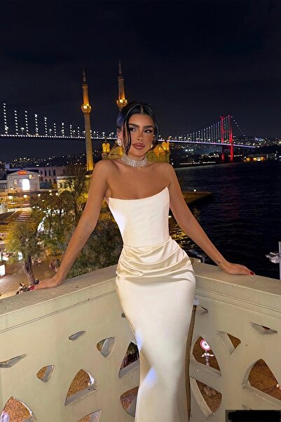 Mores Black Strapless Long Satin Graduation Dress – Fish Model Evening & Even...