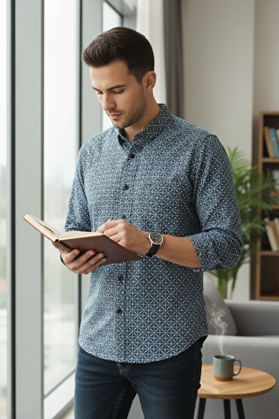 DİO Men’s Premium Geometric Print Shirt – Slim Fit Long Sleeve Casual Formal ...