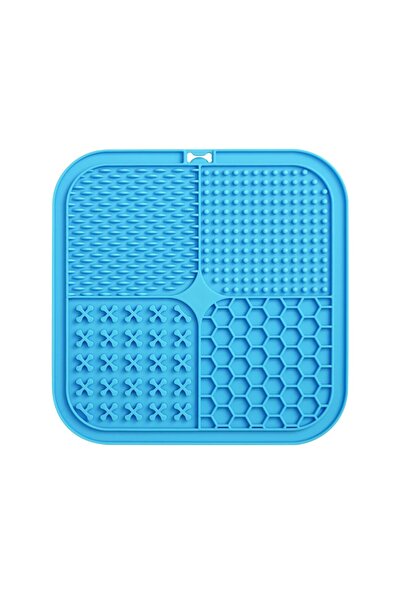 OKTANE Lick mat feeding mat for dogs and cats square 4 zones 20X20cm Blue