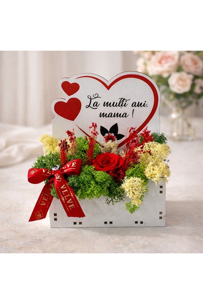 velve Floral arrangement gift for Mom with cryogenic red rose, stabilized lic...