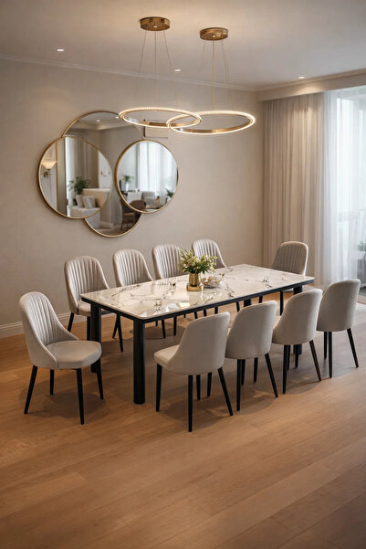 MARIA HOMES Luxury 11-Piece Dining Set featuring Marble Finish Table and Ten ...