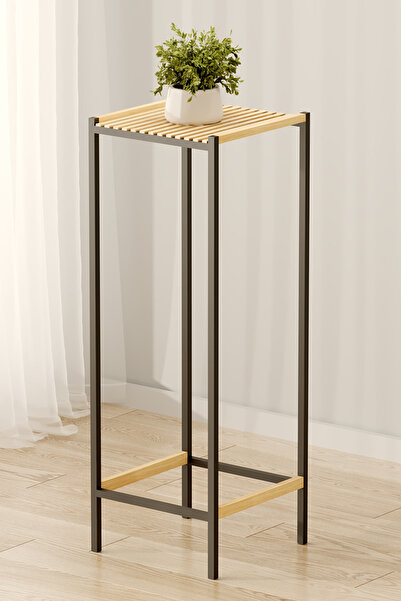 Bino 90 cm Modern Metal Ayaklı Çiçeklik - Ahşap Tablalı Büyük Boy Salon Saksı...