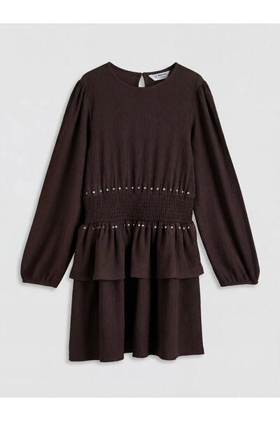 LC Waikiki Rochie maro guler rotund cu volane cu pietre aplicate pentru fete ...