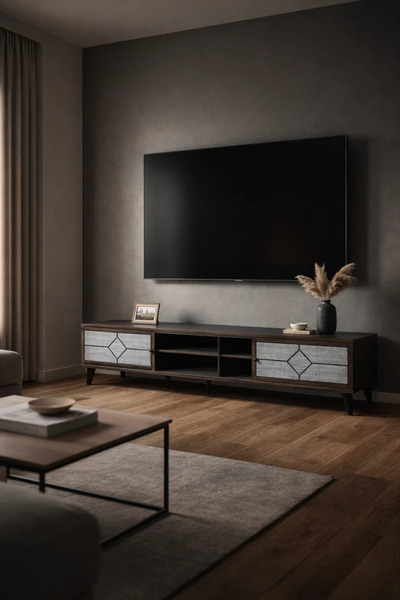 MARIA HOMES Modern Brown.G Floating TV Table with Drawers and Open Shelf