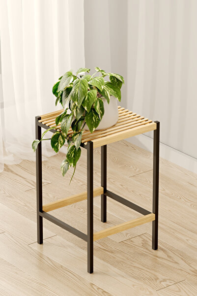 Bino Modern Metal Ayaklı Çiçeklik Ahşap Tablalı Saksı Standı 50-70-90 cm Ve 3...