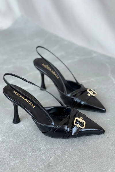 MODAADAM Women's Wille Thin Heeled Shoes - Black-Patent Leather