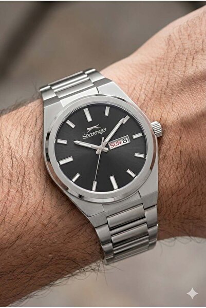 Slazenger Silver Color Men's Wristwatch |   41mm, Black Dial, Stainless Steel...