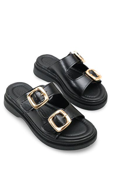 Riccon شبشب نسائي بإبزيم مزدوج 0012410 أسود ريفي