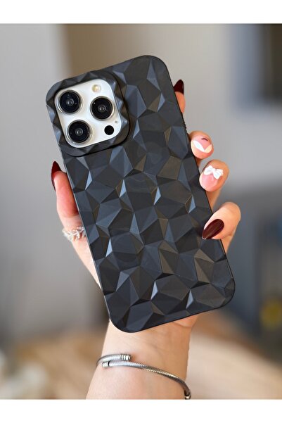 MİRAZ TASARIM iPhone 13 Pro Max 3D Geometric Detailed Black Silicone Case
