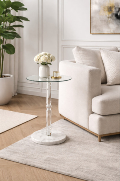 Generic Acrylic Service Table with Glass Top and Marble Base