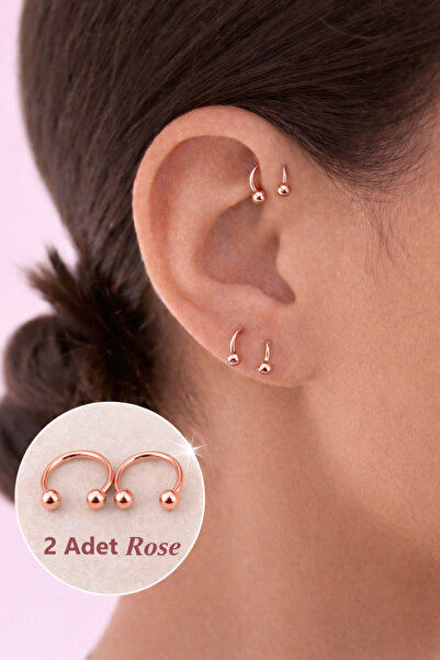 Sacce Scarves&Accessories Rose Renk Yarım Halka Çelik Piercing Nal Model Sept...