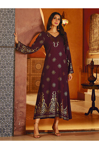 Sassafras By Styli Burgundy Foil Print A-Line Jalabiya